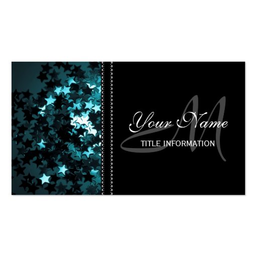 Teal Sparkly Stars Business Card Templates (front side)