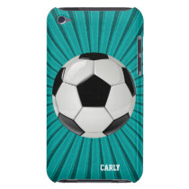 Teal Starburst Soccer Ball Custom iPod Touch Case at Zazzle