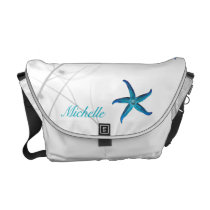Teal Starfish Silver Coral Messenger Bag