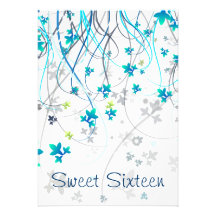 Teal Streamers Sweet Sixteen Party Personalized Announcement