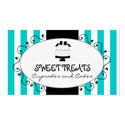 Teal Stripes Cupcake Cake Bakery Business Card (front side)