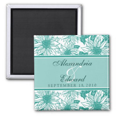 Teal Sunflowers Wedding Favor Magnet Gift by TheWeddingShoppe