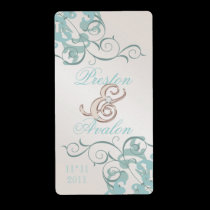 Teal Swirl Champagne Jeweled Wine Label labels