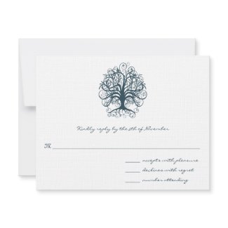Teal Swirl Tree Wedding Response Card invitation