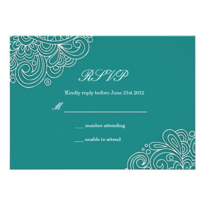 Teal Swirl Wedding RSVP Custom Invitations