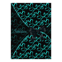 Teal Swirls Black Party Event Template Personalized Invitation