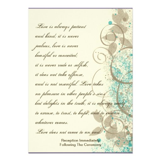 Teal Tan Grunge Swirls Leaves Wedding Invitation