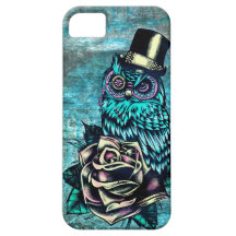 Teal tattoo sugar skull owl with top hat. iPhone 5 cases