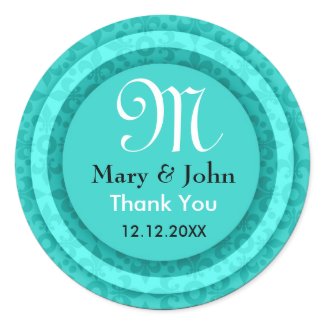 Teal Thank You Monogram Initial Bride and Groom sticker
