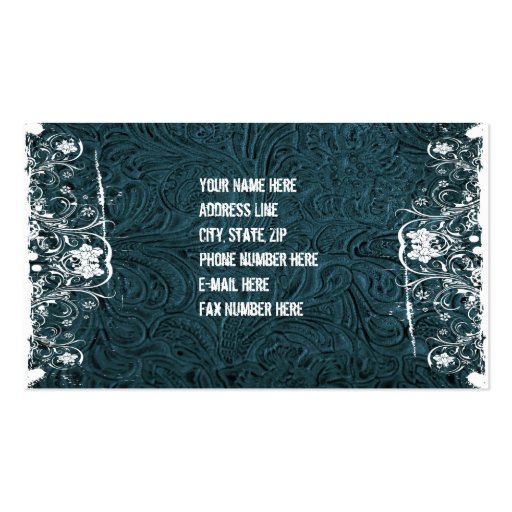 Teal Tooled Leather and Lace Business Card (back side)