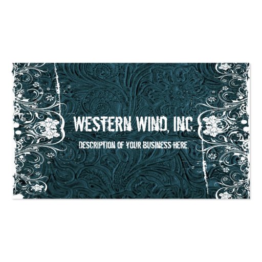 Teal Tooled Leather and Lace Business Card (front side)