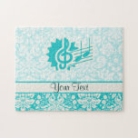 Teal Treble Clef Jigsaw Puzzle