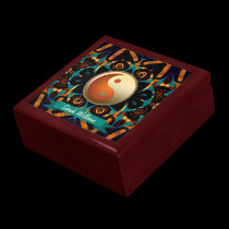 Teal Tribal Batik Gold Yin Yang Gift Box gift boxes