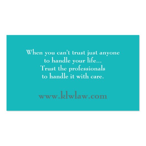 Teal Turquoise Aqua Blue Law Firm Business Card (back side)