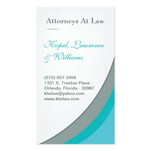 Teal Turquoise Aqua Blue Law Firm Business Card (front side)