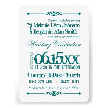 Teal Turquoise Aqua Typography Wedding Invitations