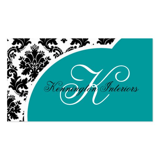 Teal Turquoise Black Damask Business Cards