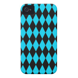 Teal Turquoise Blue and Black Diamond Pattern Case-Mate iPhone 4 Case