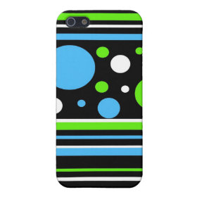Teal Turquoise Blue Lime Green Stripes Polka Dots iPhone 5 Cover