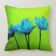 Teal Turquoise Daisies Flowers Lime Green Pillow