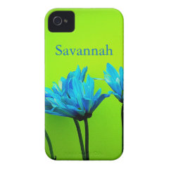 Teal Turquoise Daisies on Lime Green Flowers Case iPhone 4 Case-Mate Cases