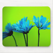 Teal Turquoise Daisies on Lime Green Flowers Gifts Mouse Pads