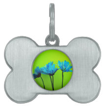 Teal Turquoise Daisies on Lime Green Flowers Gifts Pet Tags