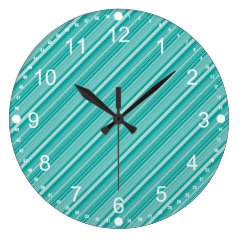 Teal Turquoise Diagonal Striped Pattern Gifts Round Clock