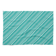 Teal Turquoise Diagonal Striped Pattern Gifts Kitchen Towels