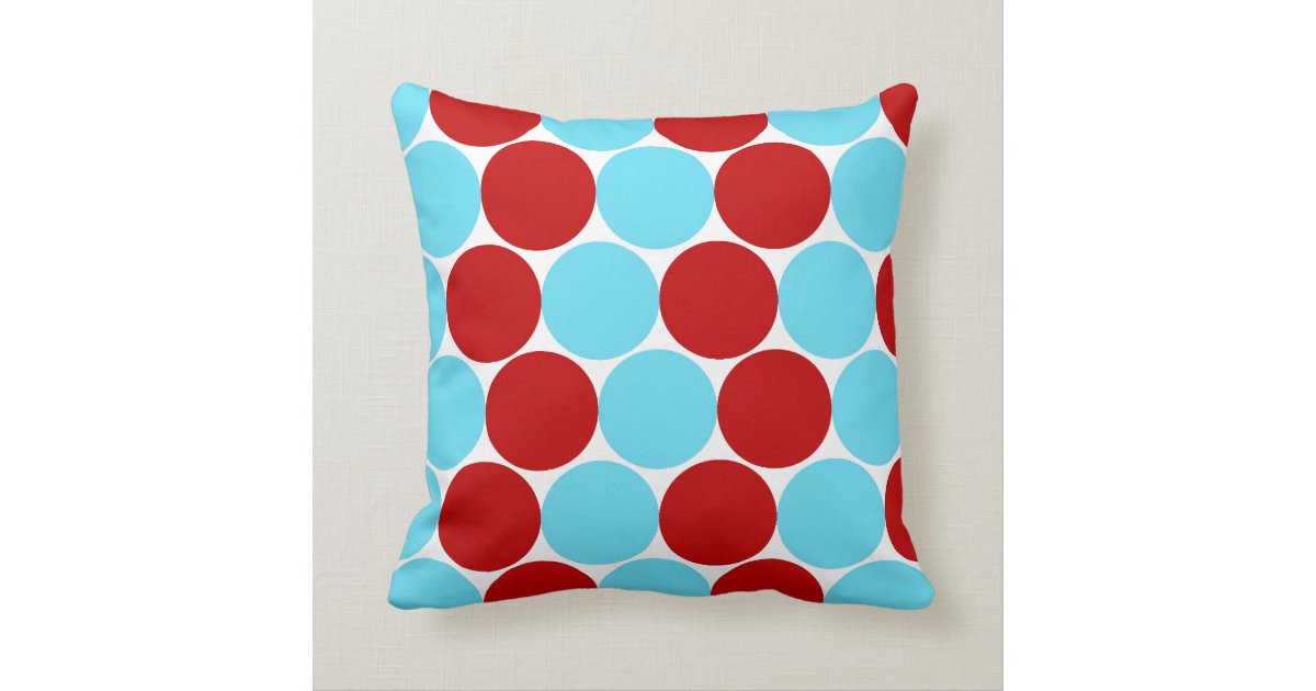 Teal Turquoise Red Big Polka Dots Pattern Pillow Zazzle