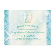 Teal, Turquoise Sea Horse Wedding Save the Date postcard