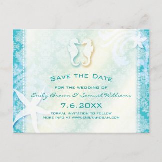 Teal, Turquoise Sea Horse Wedding Save the Date