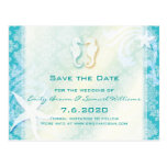 Teal, Turquoise Sea Horse Wedding Save the Date Postcards