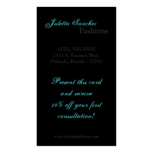 Teal Turquoise Zebra Print Pattern Business Card (back side)