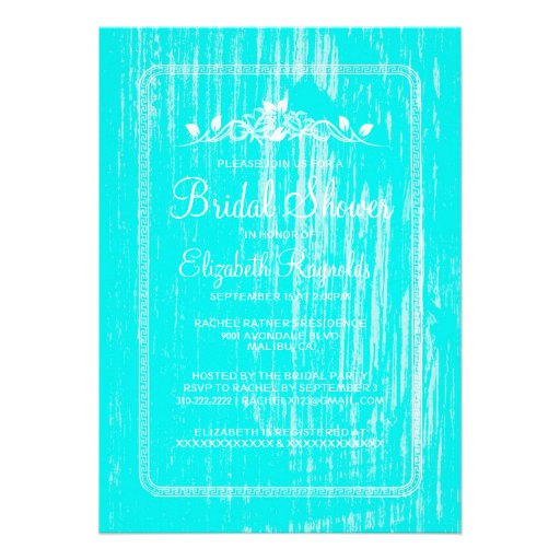 Teal Vintage Barn Wood Bridal Shower Invitations