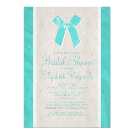 Teal Vintage Bow & Linen Bridal Shower Invitations