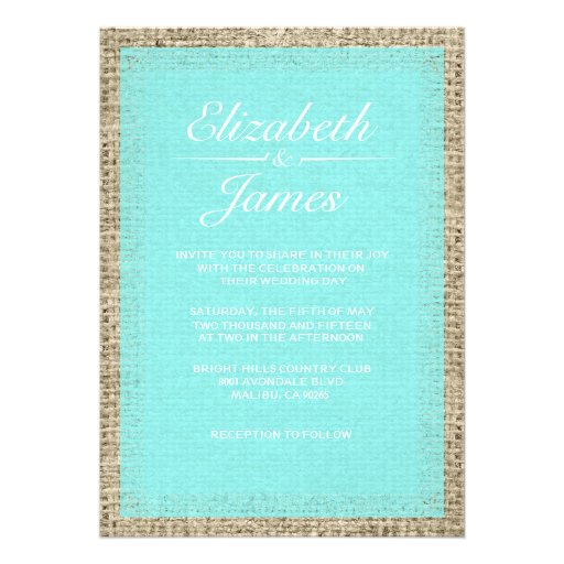 Teal Vintage Burlap Wedding Invitations