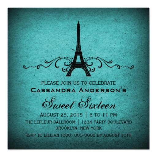 Teal Vintage French Flourish Sweet 16 Invite