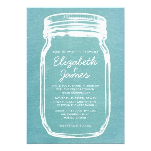 Teal Vintage Mason Jar Wedding Invitations
