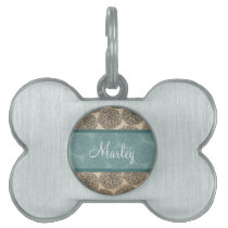 Teal Vintage Zinnia Pet Tag
