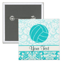 Teal Volleyball Pinback Buttons