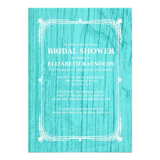 Teal Western Barn Wood Bridal Shower Invitations
