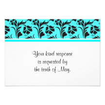 Teal White Black Floral Wedding RSVP Card