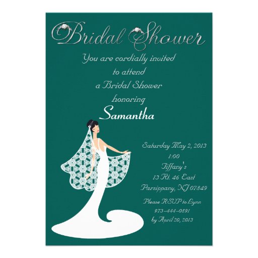 Teal & White Bride Bridal Shower Invitation
