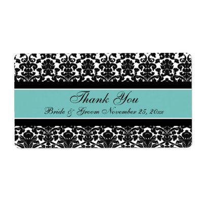 Teal White Damask Wedding Labels