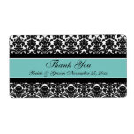Teal White Damask Wedding Labels
