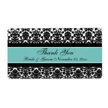 Teal White Damask Wedding Labels