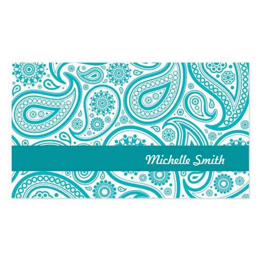 Teal White Floral Paisley Business Card Template (back side)