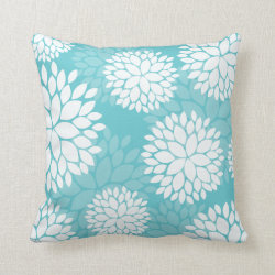 Teal White Floral Pattern Pillow