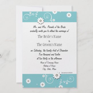 Teal White Floral Wedding Invitations invitation